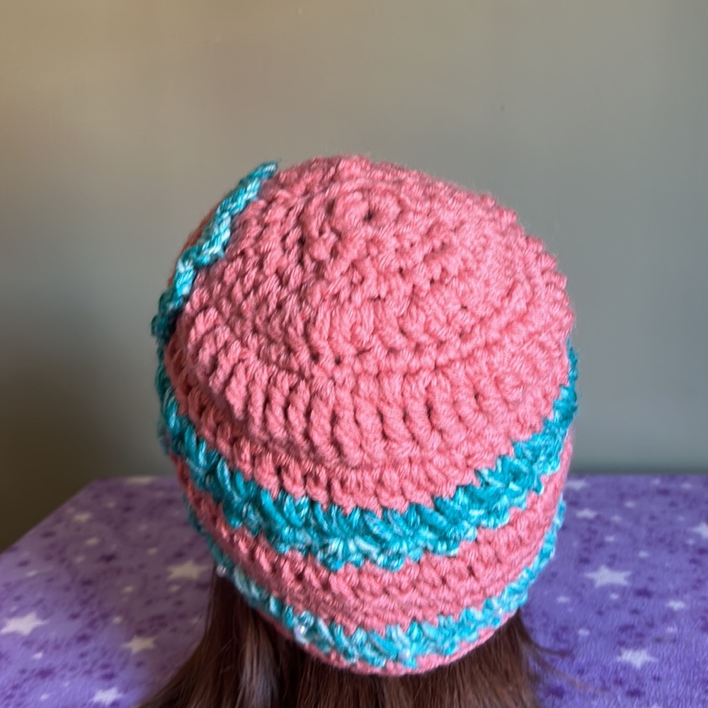 Crochet flower beanie soft warm acrylic yarn medium - Picture 4 of 5